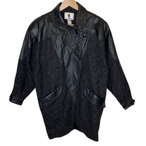 Vintage David Benjamin Leather Wool Dolman Sleeve Jacket Black sz 3 / Large